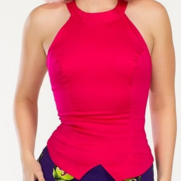 Pinup Girl Clothing (PUG) Carole Top - Pink w/White Polka Dots - Picture 1 of 4